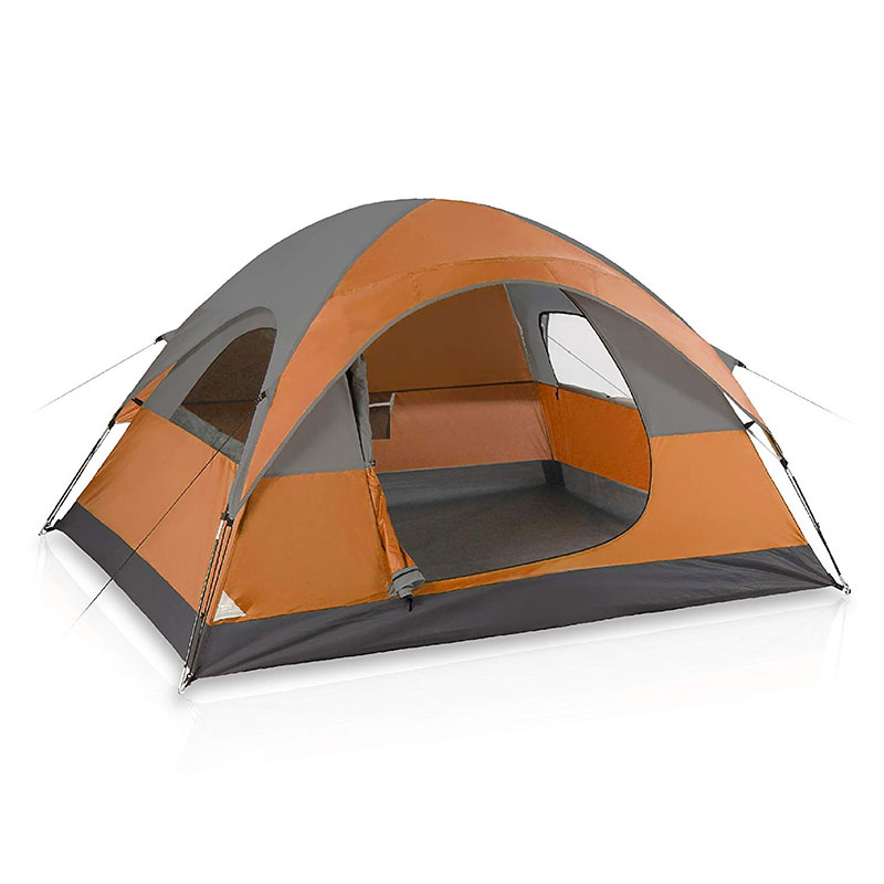 Manual pitch camping tent with fly sheet