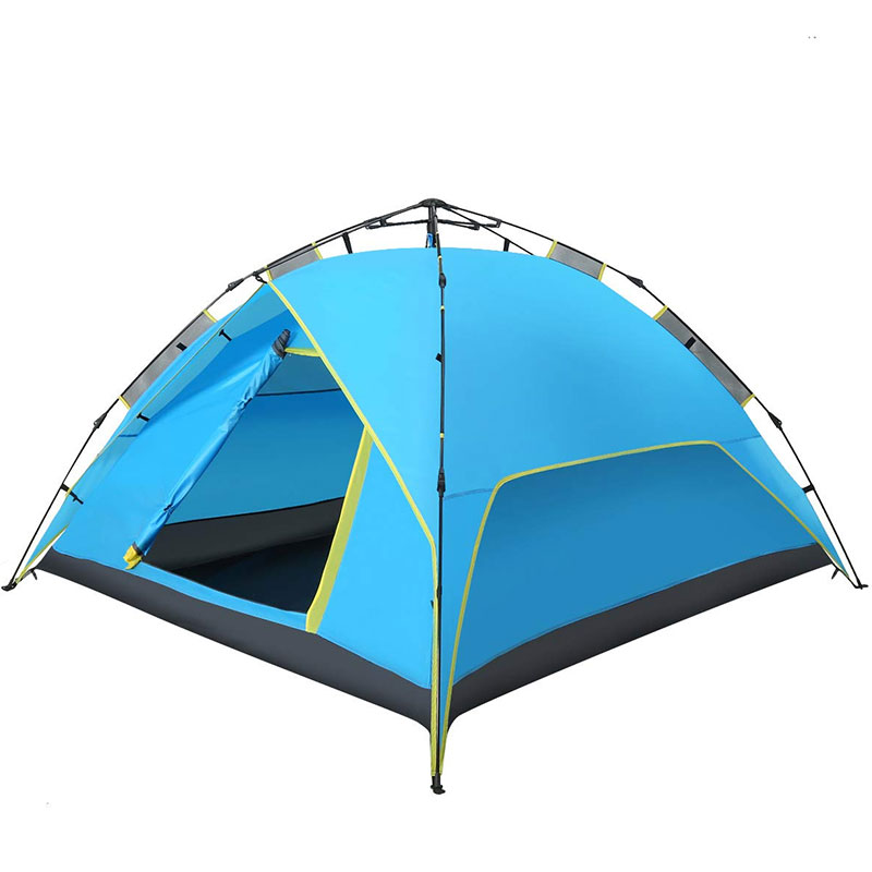 Automatic tent, side view pitched on grass
