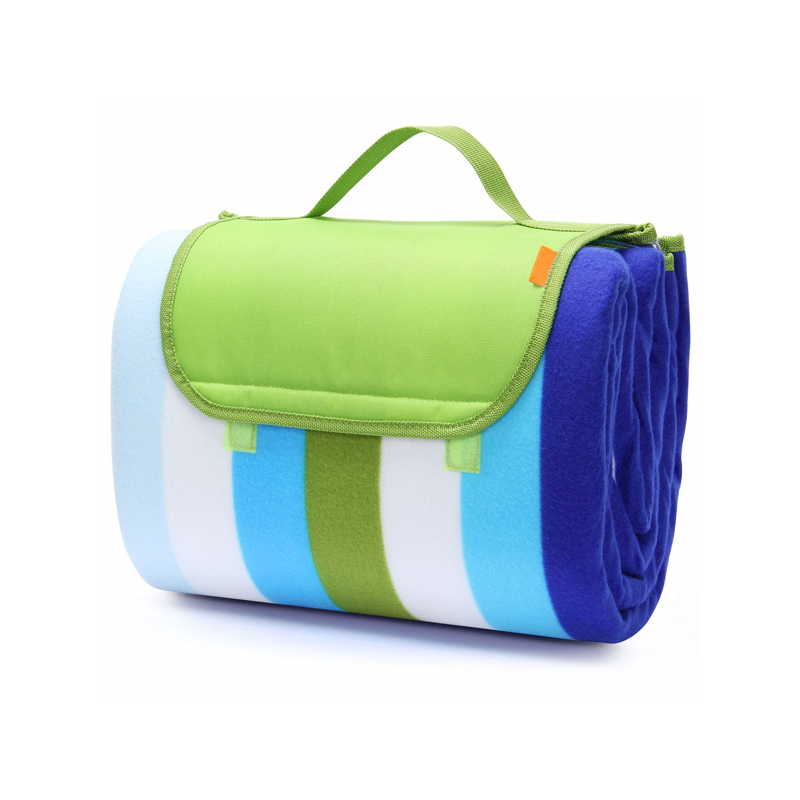 Picnic mat rolled for carrying