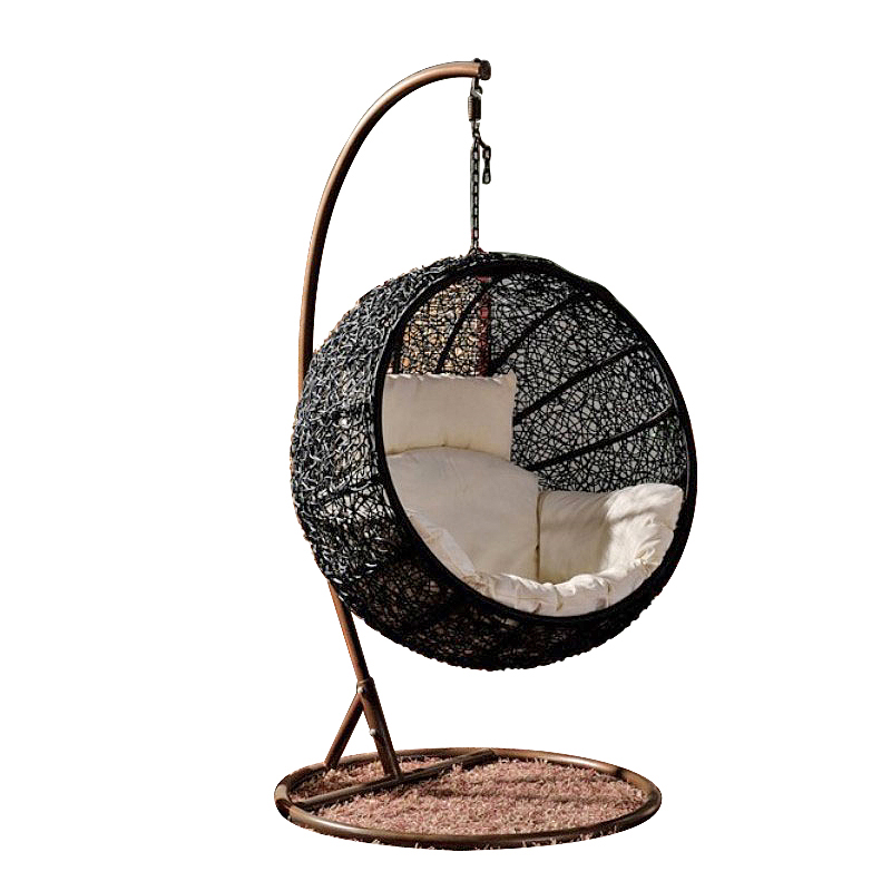 Rattan hanging chair, three-quarter view