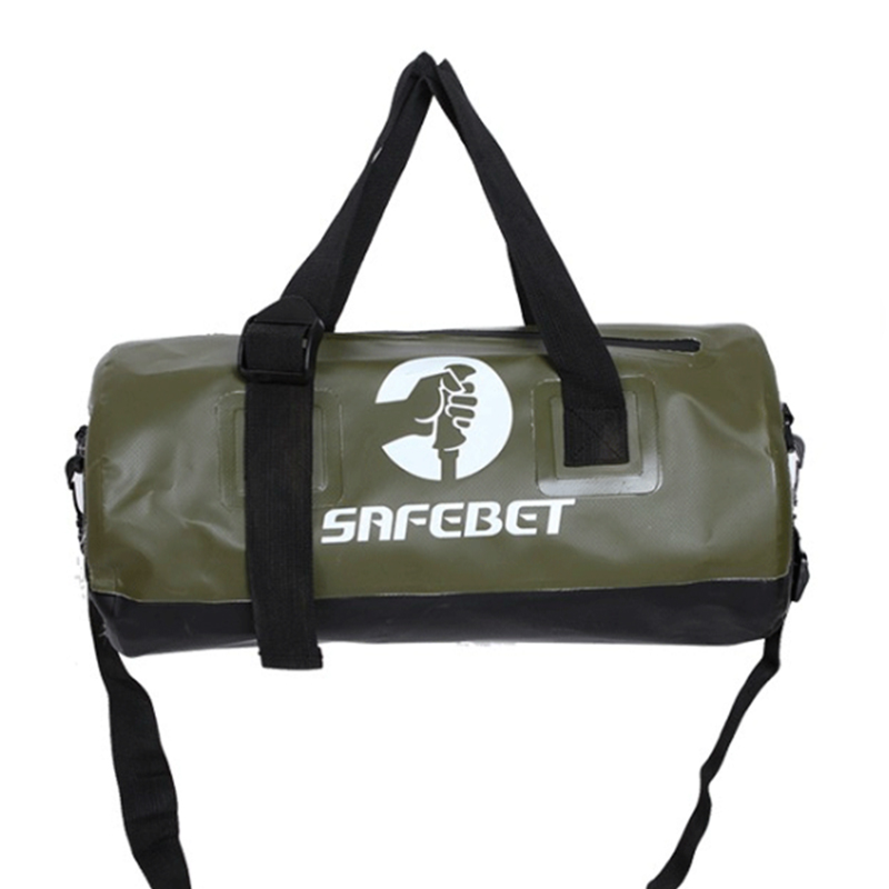 Duffel bag detail showing zip and trim
