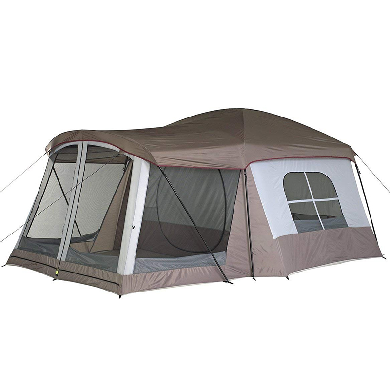 Family tent pitched, side elevation