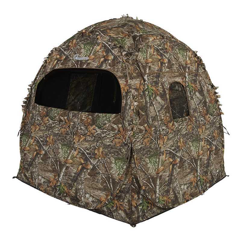 Hunting blind pitched in cover